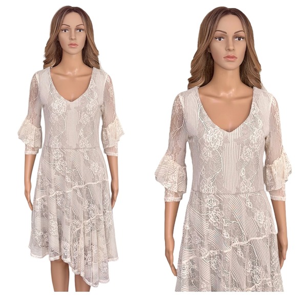 Joyfolie Mia Joy Marabel Dress Lace Asymmetrical hem boho Cream White Medium - Picture 1 of 12